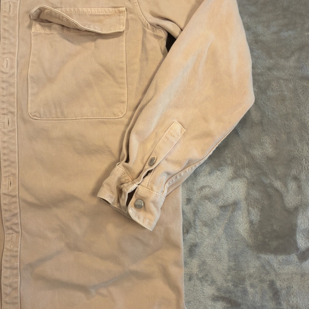 Zara Oversized Denim Over Shirt Tan/Biege Size Medium - Picture 3 of 8